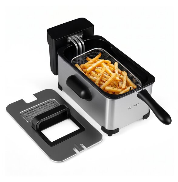 Costway Friggitrice professionale elettrica capacità di 3 l 2000w timer 1-60 min, Friggitrice ad olio in acciaio inox con 6 programmi cestello estraibile