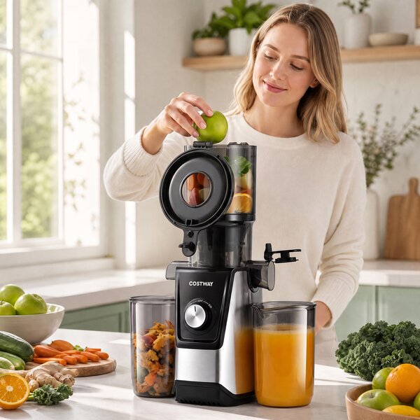Costway Estrattore frutta e verdura 160w con ampia apertura da 11 cm, Estrattore di succo silenzioso con 99% nutrienti preservati funzione inversa