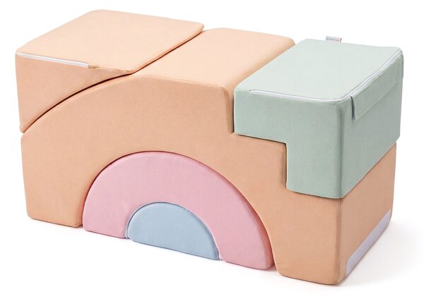 Costway Set di blocchi in schiuma per bambini mattoncini sensoriali componibili con scivolo scala e tunnel, Gioco morbido a 5 pezzi per cameretta e asilo nido