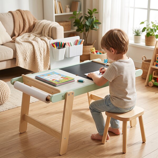 Costway Tavolo sensoriale per bambini 3+ anni con pannello bifacciale, Tavolino montessori multiattivita per giochi con sabbia e acqua