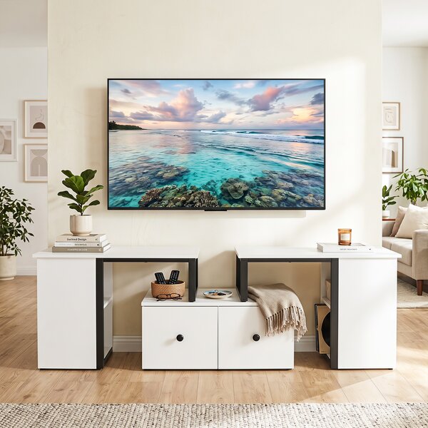 Costway Mobile porta tv fino a 60" supporto tv estensibile con 2 cassetti e 4 scomparti aperti, Mobile angolare per televisore per soggiorno e camera da letto