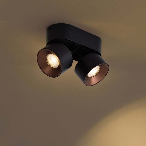 Faretto a plafone moderno nero GU10 50mm 2 luci orientabile - Echo