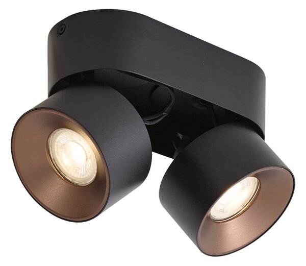 Faretto a plafone moderno nero GU10 50mm 2 luci orientabile - Echo