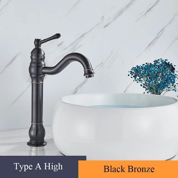 Rubinetteria per bagno - Miscelatore monocomando a cascata per lavabo - Montaggio monoblocco - Acqua calda/fredda - Design retrò in ottone - Nero bronzo