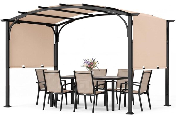 KOMFOTTEU, Pergola da giardino, 3 x 2,4 metri, con protezione solare e tetto a volta (beige)