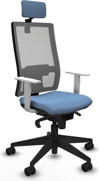 Sedia da ufficio con poggiatesta, modello Horna Piqueras y Crespo 4B066N2, colore blu cielo