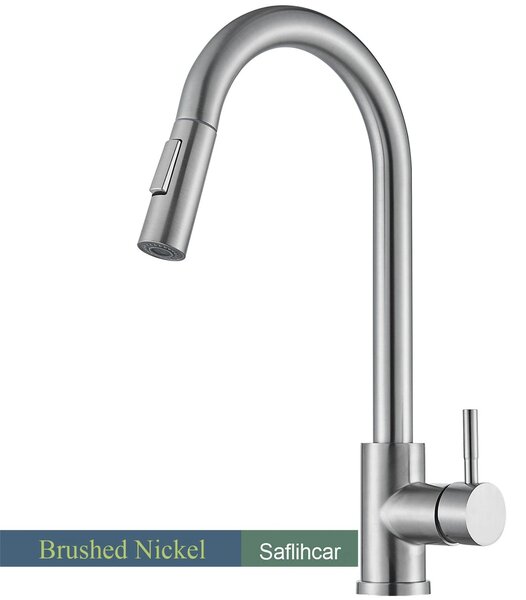 Miscelatore per lavello da cucina - Miscelatore estraibile - Tubo flessibile - Rotazione a 360° - Miscelatore monocomando per acqua calda e fredda - Installazione con un foro - Acciaio inossidabile - Finitura in nichel spazzolato