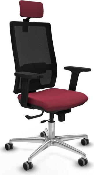 Sedia da ufficio con poggiatesta, modello Horna Traslack, marca Piqueras y Crespo, codice prodotto 2D086G2, colore granata