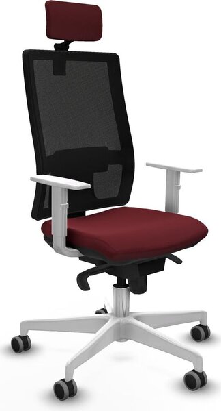 Sedia da ufficio con poggiatesta, modello Piqueras y Crespo 4B026G2, colore granata