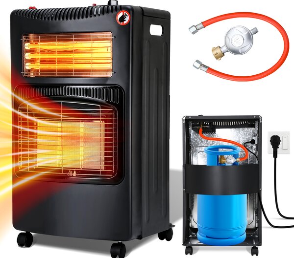 Stufa ibrida compatta ISOISL, ideale per garage, officine e magazzini ben ventilati, dotata di regolatore e tubo del gas
