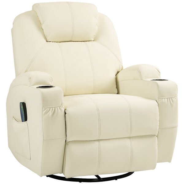 HOMCOM Poltrona Relax Girevole con Funzione Massaggio, Schienale Inclinabile, fino a 150 kg, in Ecopelle, Bianco Crema | Aosom Italy
