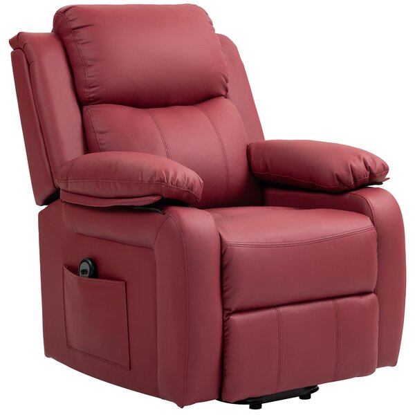 HOMCOM Poltrona Alzapersona Reclinabile da 45° a 160° con Poggiapiedi e Telecomando, Sedia in Pelle PU, 76x90x105 cm, Rosso | Aosom Italy