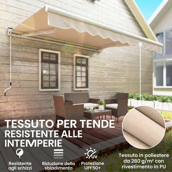 Outsunny Tenda da Sole a Bracci per Esterno con Manovella, in Metallo e Poliestere, 295x250 cm, Beige | Aosom Italy