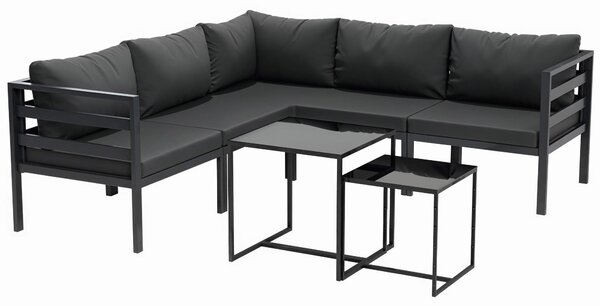 Outsunny Set da Giardino 7 Pezzi in Acciaio e Poliestere con 5 Sedie con Cuscini e 2 Tavolini da Caffè, Grigio