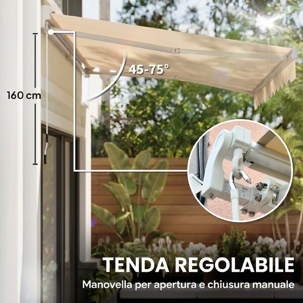 Outsunny Tenda da Sole a Bracci per Esterno con Manovella, in Metallo e Poliestere, 295x250 cm, Beige | Aosom Italy