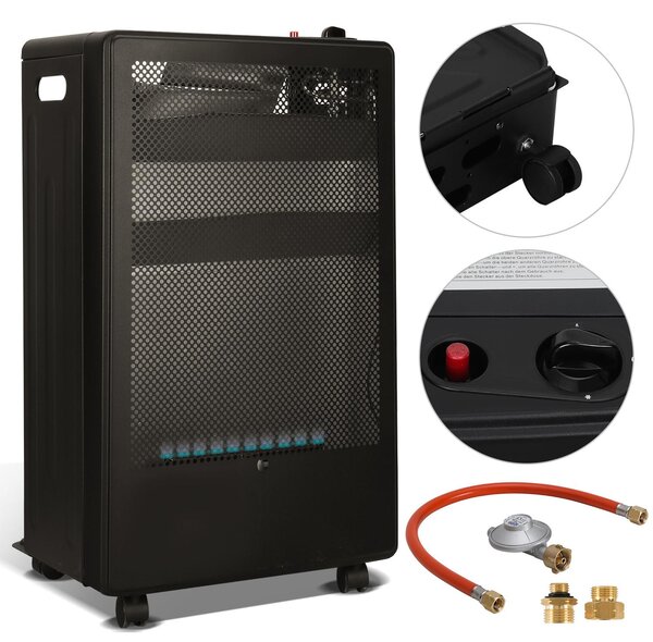 Stufa a gas portatile Blue Flame di Vigevee, 2200 W/3800 W, con regolatore di pressione e tubo flessibile, 5 ruote girevoli, inclusi 2 adattatori EU