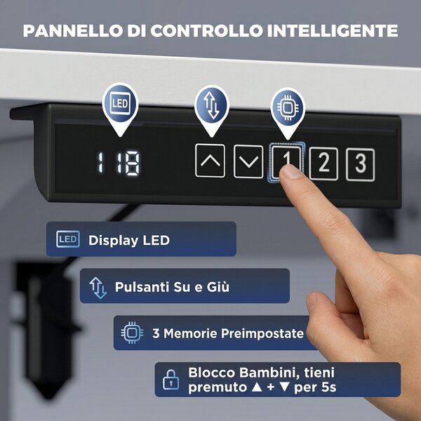 HOMCOM Scrivania Regolabile in Altezza con Memoria, Bianca | Aosom Italy