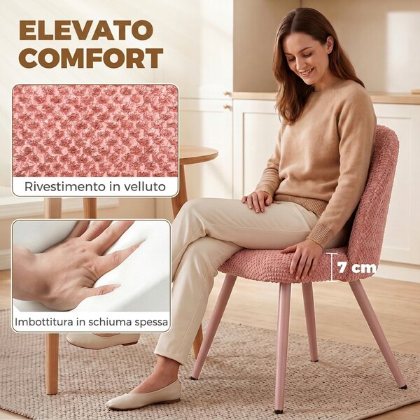 HOMCOM Set 2 Sedie da Pranzo in Velluto con Seduta Imbottita, Rosa | Aosom Italy