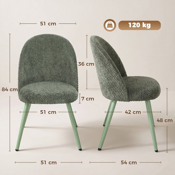 HOMCOM Set 2 Sedie da Pranzo in Velluto con Seduta Imbottita, Verde Scuro | Aosom Italy