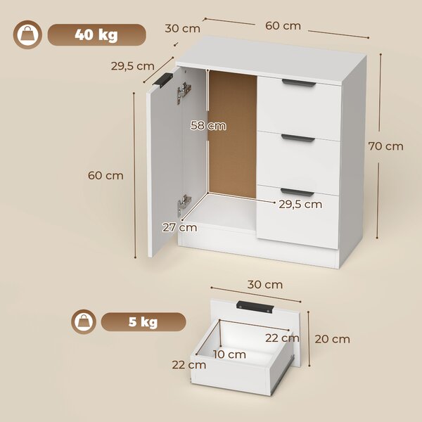 HOMCOM Madia Moderna con 3 Cassetti e Anta Soft-Close | Aosom Italy