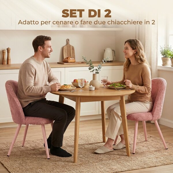 HOMCOM Set 2 Sedie da Pranzo in Velluto con Seduta Imbottita, Rosa | Aosom Italy