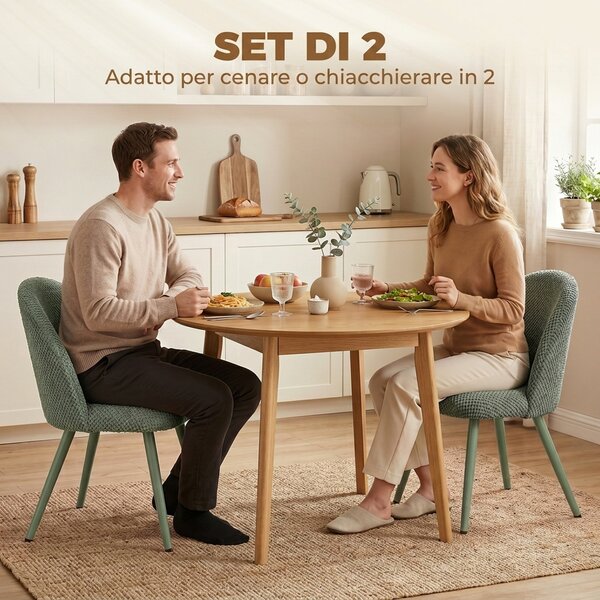 HOMCOM Set 2 Sedie da Pranzo in Velluto con Seduta Imbottita, Verde Scuro | Aosom Italy