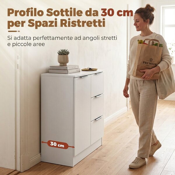 HOMCOM Madia Moderna con 3 Cassetti e Anta Soft-Close | Aosom Italy