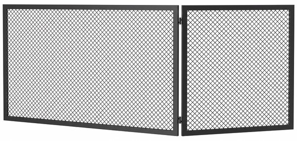 HOMCOM Parascintille Camino Pieghevole a 2 Pannelli in Metallo Verniciato, Pronto all'Uso, 140x1x50 cm, Nero | Aosom Italy