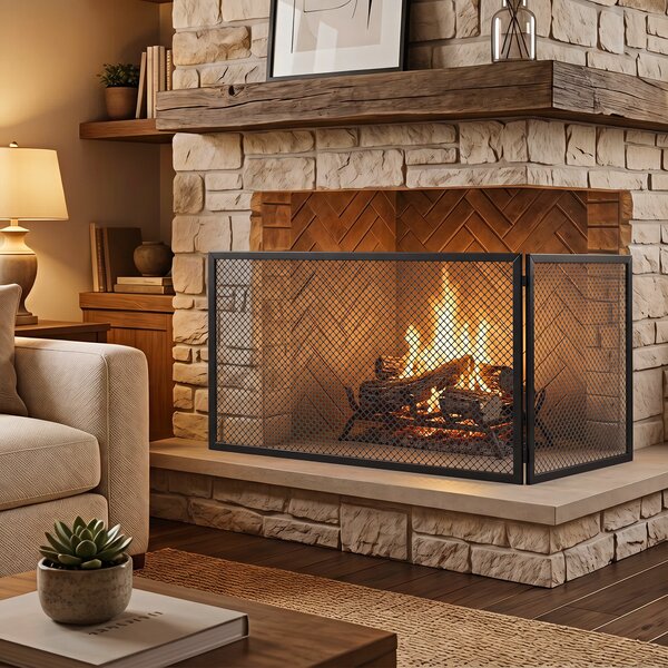 HOMCOM Parascintille Camino Pieghevole a 2 Pannelli in Metallo Verniciato, Pronto all'Uso, 140x1x50 cm, Nero | Aosom Italy