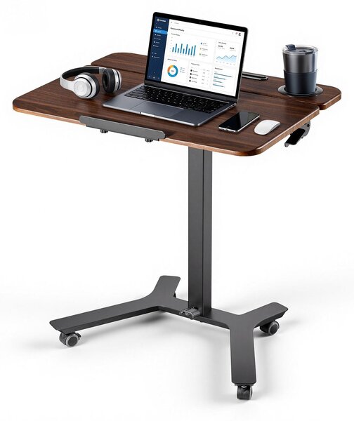 Scrivania regolabile in altezza - Tavolo computer portatile - Dimensioni: altezza 75-110 cm, 71,5 x 52,5 cm - Piano del tavolo inclinabile da 0 a 90° - Ruote con freno - Capacità di carico: 15 kg - Ideale per l'ufficio domestico