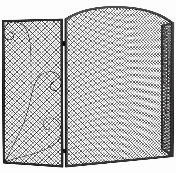 HOMCOM Parascintille Camino Pieghevole a 3 Pannelli in Metallo Verniciato, Pronto all'Uso, 133x1x77 cm, Nero | Aosom Italy