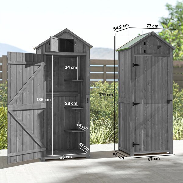 Outsunny Casetta da Giardino con 3 mensole rimovibili, Capanno Porta Attrezzi in Legno Impermeabile, 77x54.2x179 cm, Grigio | Aosom Italy
