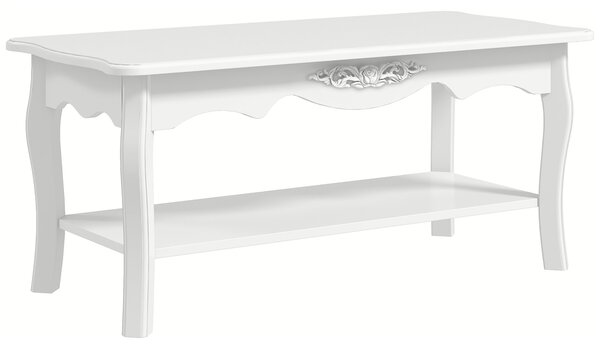 HomCom Tavolino da Caffè Basso classico ed elegante in Legno, Tavolo Salotto, Bianco, 94x44x42cm