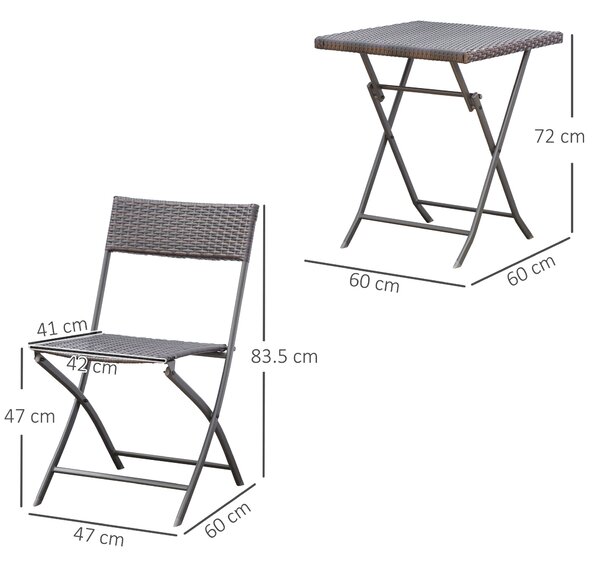 Outsunny Mobili da Giardino in Rattan Set 1 Tavolino e 2 Sedie da Giardino Pieghevoli 3pz Nero|Aosom