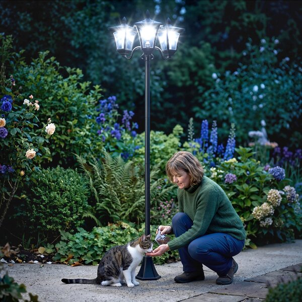 Outsunny Lampione da Giardino 182.5cm con Luci LED ad Energia Solare, Impermeabilità IP44, Illuminazione Automatica, in Acciaio, Nero | Aosom