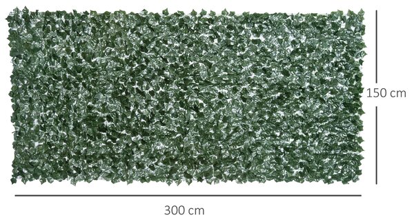 Outsunny Edere Finte, Siepe Artificiale 150x300 cm in PE Anti-UV, Siepe Finta per Recinzioni con Foglie, Verde Scuro