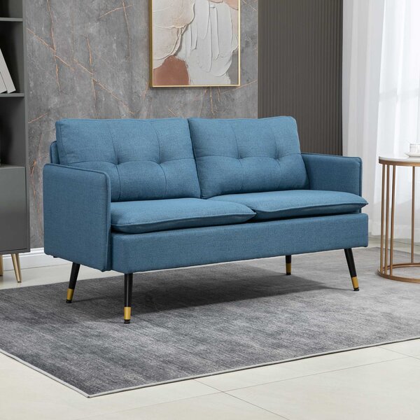 HOMCOM Divano Moderno 2 Posti con Cuscini Imbottiti e Gambe in Acciaio, 139x68x80cm, Tessuto Blu Scuro | Aosom Italy