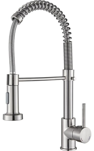 Miscelatore per lavello da cucina - Miscelatore monocomando - Arco alto - Doccetta estraibile - Acciaio inossidabile 304 - Adatto per acqua calda e fredda - Finitura in nichel spazzolato
