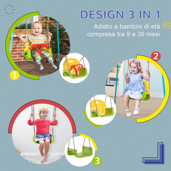 Outsunny Altalena per Bambini 9-36 Mesi in PP e PE con Corda Regolabile e Cintura, 42x33x120-180 cm|Aosom