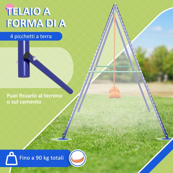 Outsunny Altalena per Bambini 3-8 Anni con 2 Seggiolini e 4 Picchetti, in Metallo e PP, 269x160x180 cm|Aosom