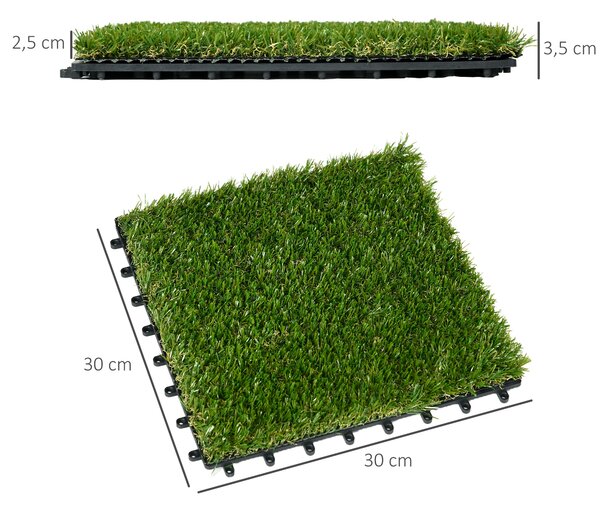 Outsunny Piastrelle da Giardino con Erba Sintetica 30x30cm 10 Pezzi, Prato Artificiale Realistico, Verde|Aosom