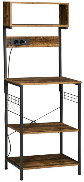 HOMCOM Scaffale Cucina con Multipresa, Ripiani e Ganci Stile Industriale, 60x42x153cm, Marrone|Aosom