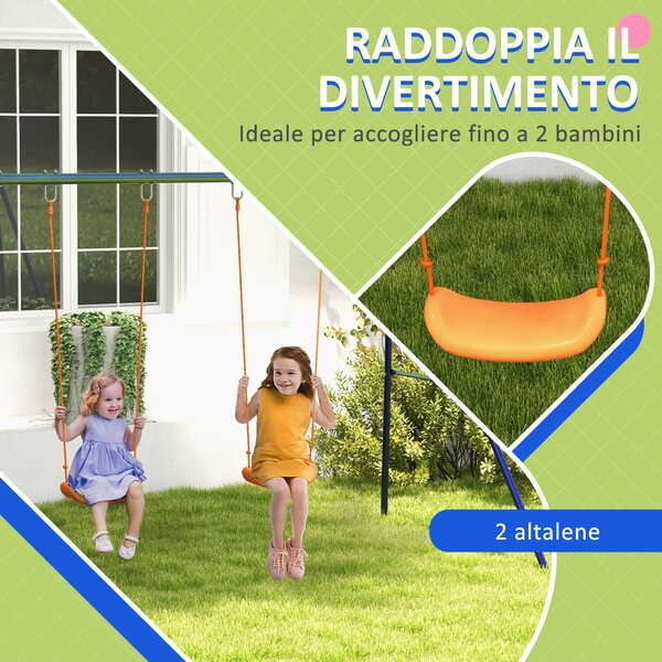 Outsunny Altalena per Bambini 3-8 Anni con 2 Seggiolini e 4 Picchetti, in Metallo e PP, 269x160x180 cm|Aosom
