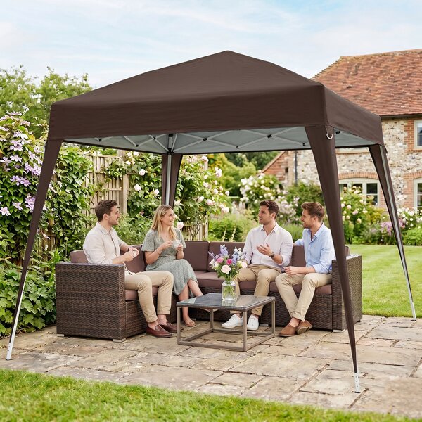 Outsunny Gazebo Pieghevole da Giardino 2.4x2.4m con Struttura in Acciaio e Corde Antivento, Caffè|Aosom