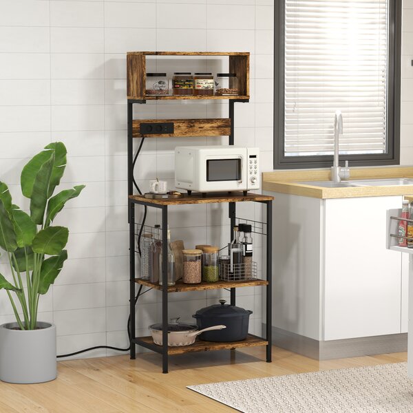 HOMCOM Scaffale Cucina con Multipresa, Ripiani e Ganci Stile Industriale, 60x42x153cm, Marrone|Aosom