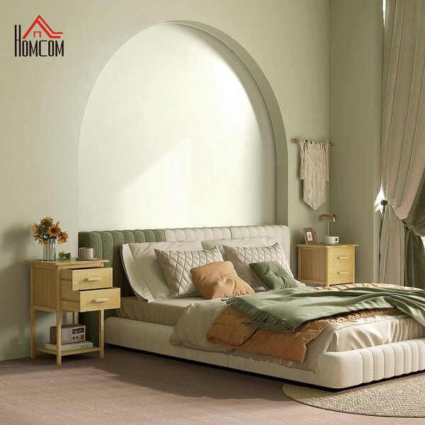 HOMCOM Set 2 Comodini in Bambù con 2 Cassetti e Ripiano Inferiore in stile Nordico, superficie verniciata, 40x34x60 cm| Aosom Italy