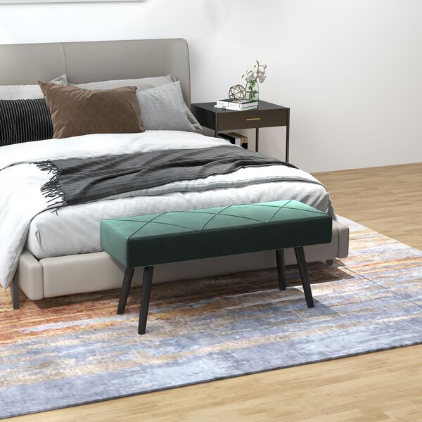 HOMCOM Panca Imbottita Fondoletto in Tessuto Effetto Velluto e Acciaio, 100x36x45 cm, Verde e Nero|Aosom