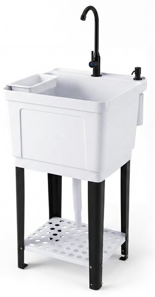 KOMFOTTEU: Lavello indipendente da 55 litri, con rubinetto rotante a 360°, lavello da cucina portatile con superficie di appoggio, cestello per scolatura e sistema di scarico, lavello in plastica per bagno, garage, giardino