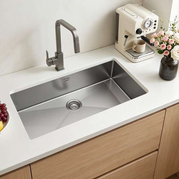 Lavello da incasso per cucina - Vasca singola, dimensioni 85 x 45 x 19 cm - Lavello in acciaio inossidabile - Design in stile rustico - Adatto per cucina, camper, lavanderia, bar - Resistente ai graffi - Argento