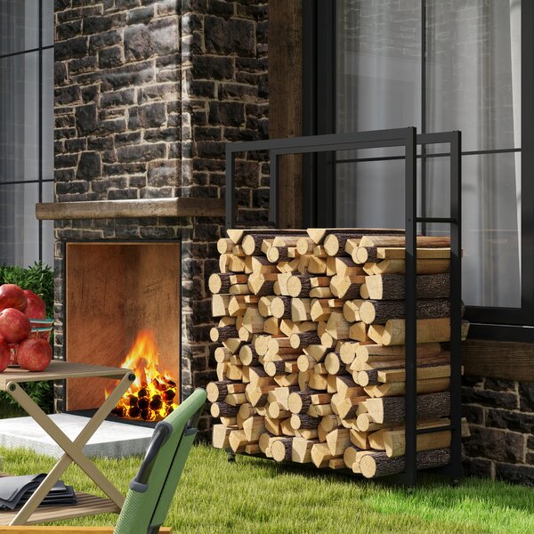 Outsunny Portalegna da Esterno e Interno con Ruote, Legnaia in Acciaio con Capacità 0.43m³, 120x32x151cm, Nero